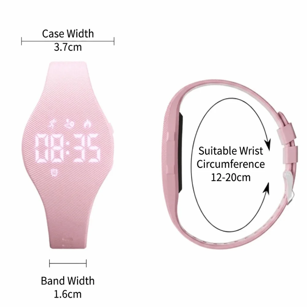 Waterproof Kids LED Digital Silicone Wristband with Vibrating Alarm and Rechargeable Battery