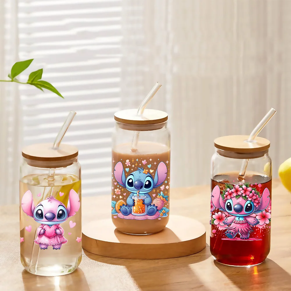 Valentine Cute Stitch Series Easy peel waterproof DIY Decals 3D transfers uvdtf stickers 16oz uv dtf tumbler cup wraps sticker