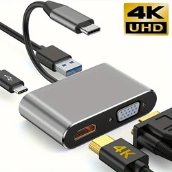 Universal 4-in-1 USB-C Hub Multiport Adapter with 4K Display, Fast Charging, and Multiple Connectivity Options (Type C 4IN1)