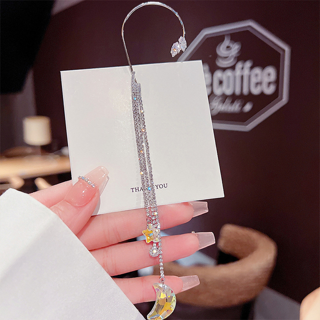 Advanced Gentle Diamond Fringe Star Moon Crystal Earrings For Women Korean Fashion Earring Daily Birthday Party Jewelry Gift