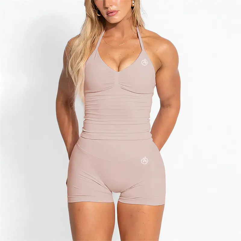 Bum PB Women Sports Yoga Suit Balance Scrunch Shorts Sets Gym Fitted Halter Built-in Bra With Cups Leggings Sets - Image 21