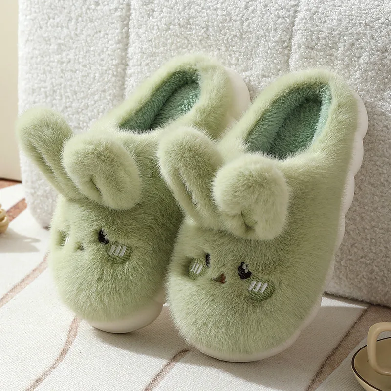 Winter Funny Cartoon Slippers Women Indoor Cute Rabbit Ear Sandals Men Indoor Plush Non-slip Warm Sandal Adult Solid Color Shoes 5