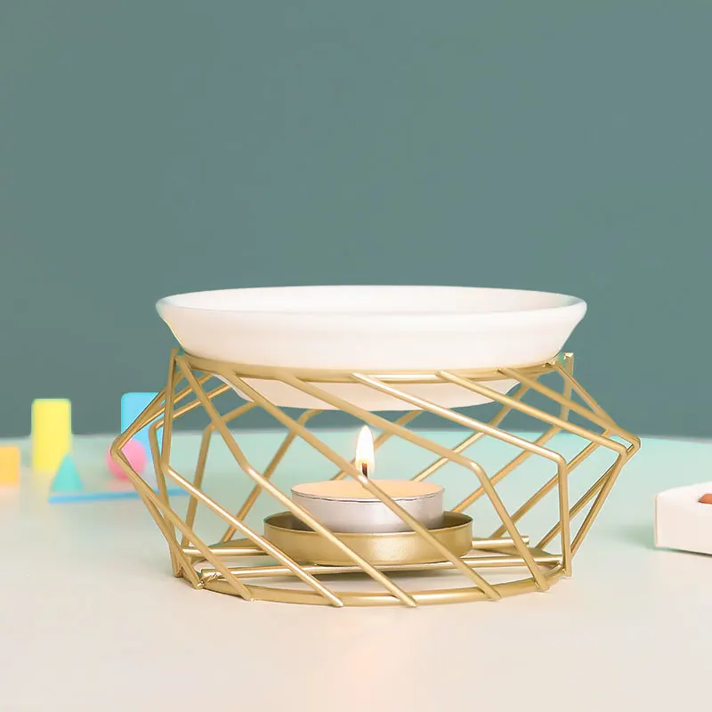 Metal Aromatic Candle Holder Oil Burner Geometric Ceramic Essential Oil
