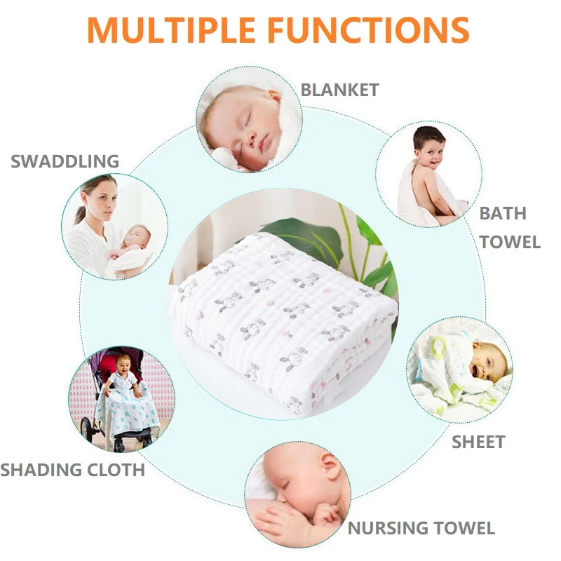 Baby Blanket 110*110CM Swaddle Bamboo Muslin Bed Sheet Kids Bedclothes Baby Bath Towel Cotton