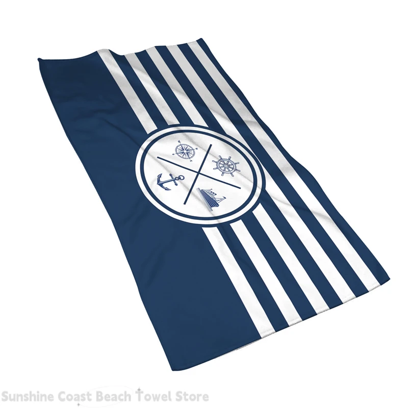 

Beach Towels Blue and White Stripes Anchor Nautical Series Seaside Bathroom Supplies Microfiber Household Towels Can Customized