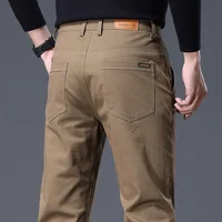 Autumn New in 97% Cotton Men's Pants Korean Fashion Slim Fit Straight Trousers Male Soft Cozy Stretch Casual Pants Solid Color