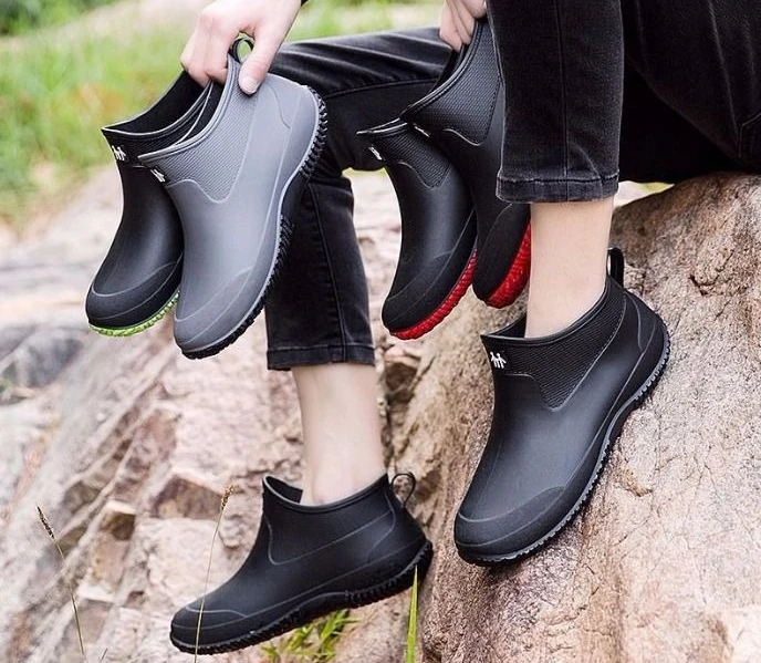 Men's Soft Rubber Rain Boots, Wide Toe, Slip Resistant, For Garden & Work_voghion.com