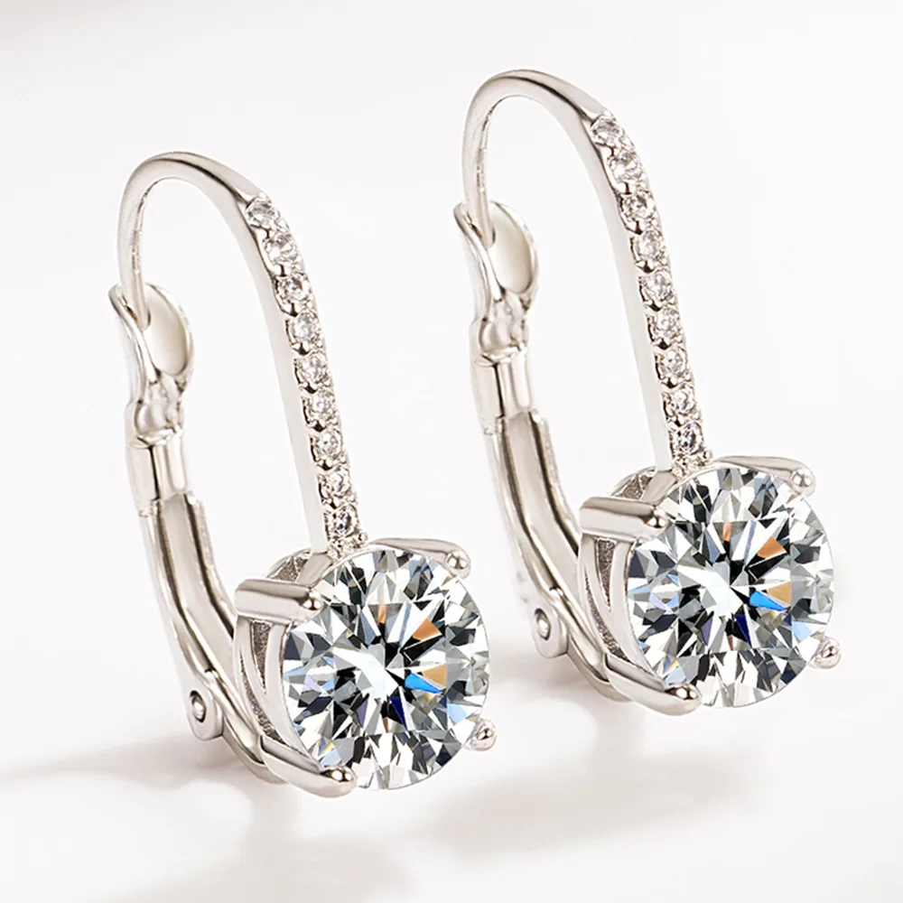 Elegant 925 Sterling Silver Fine Zircon Round Earrings Fashionable Women's Wedding Party Jewelry - 3