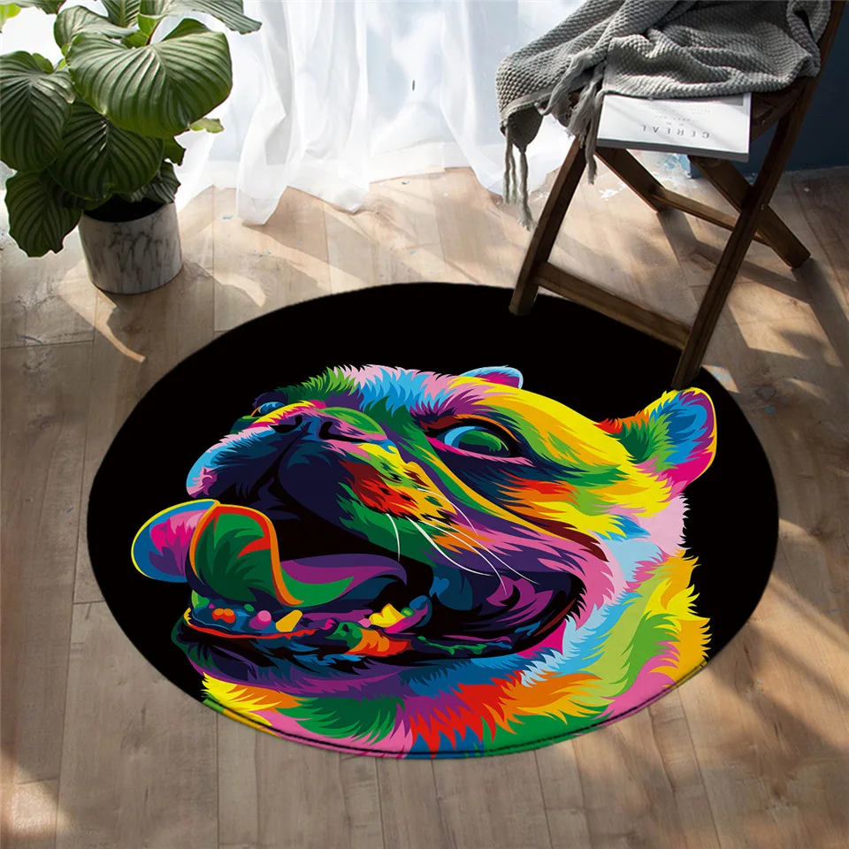 

The Royal Giraffe by Weer Round Carpet Watercolor Animal Printed Area Rugs Rainbow Colorful Floor Mat For Living Room