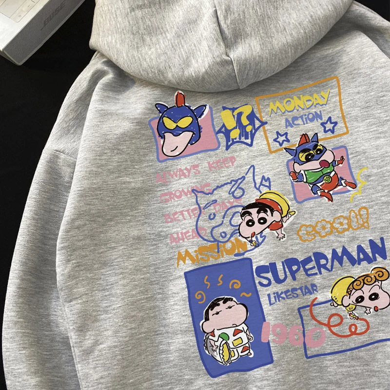 

Crayon shinchan hooded sweater long-sleeved autumn cotton oversize anime print loose male and female tops as gifts for kids