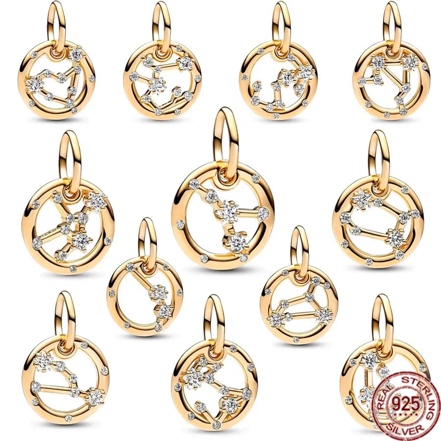 

Hot Sale 925 Sterling Silver Fit Original Pandora Bracelet New Arrivals 12 Zodiac Signs Dangle Charm Bead DIY Women Jewelry Gift
