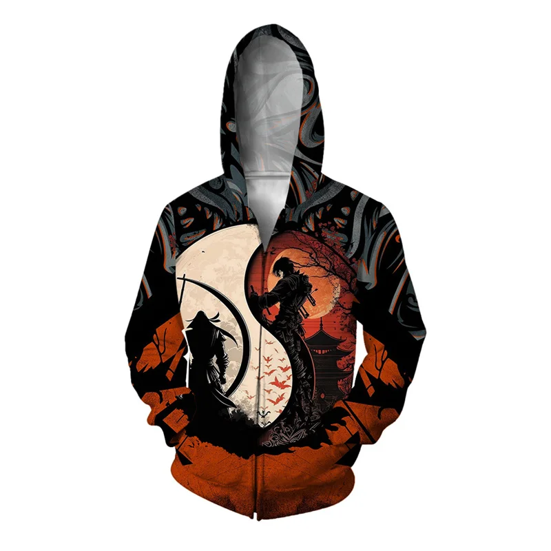 thumbnail image 1 of Sudadera con capucha con estampado 3D de Death Keyboard para hombre, sudadera con gráfico de guerrero genial, sudadera informal de gran tamaño con cremallera, sudaderas con capucha de manga larga, 1 of 4