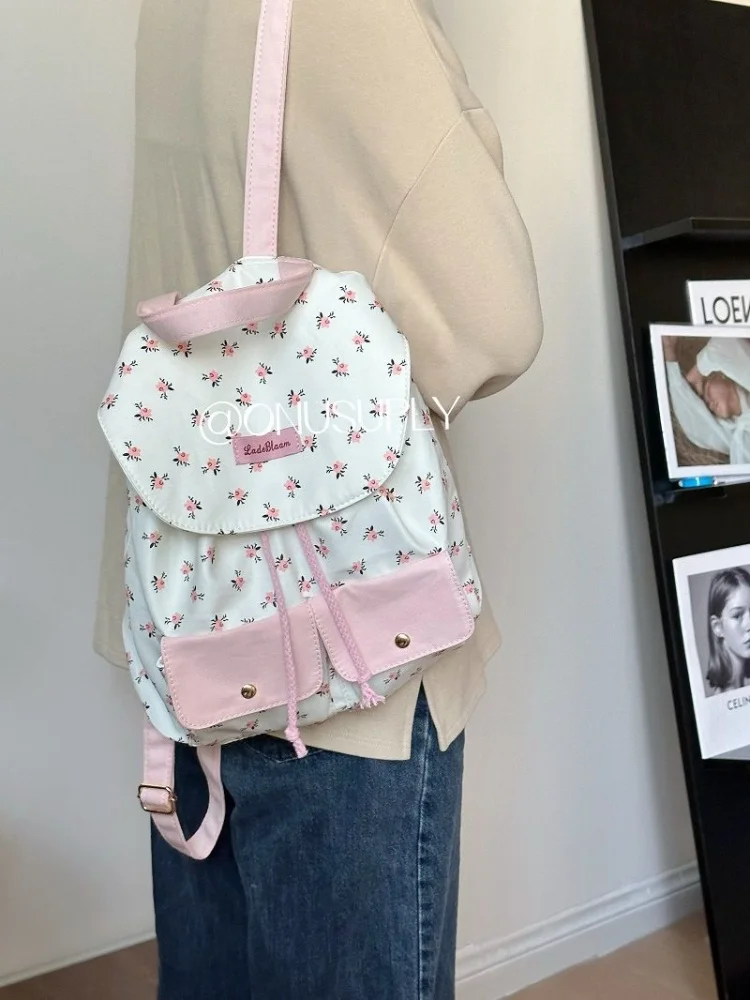 Sweet Flower Handbag Drawstring Pockter Backpack Casual Big Capacity Schoolbag  Student Leisure Travel Backpack