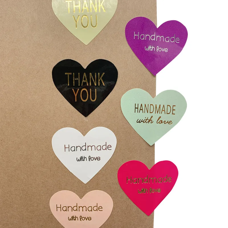 100pcs Kawaii Heart Golden bronzing thank you sealing stickers Envelopes Stickers Gift Packaging Seals Sticker 15 styles