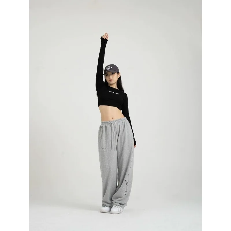 Deeptown Grey Sweatpants Oversize Jogger Pants Women Street Dance Vinatge Harajuku Wide Leg Trousers Female Casual Aesthetic New