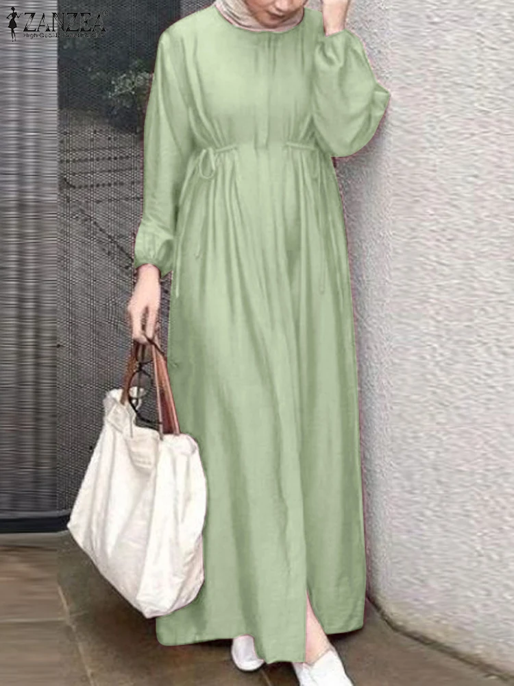 ZANZEA Fashion Turkey Muslim Dress Women O Neck 3/4 Sleeve Vestidos Summer Vintage Striped Sundress Ramadan Abaya IsIamic Cloth