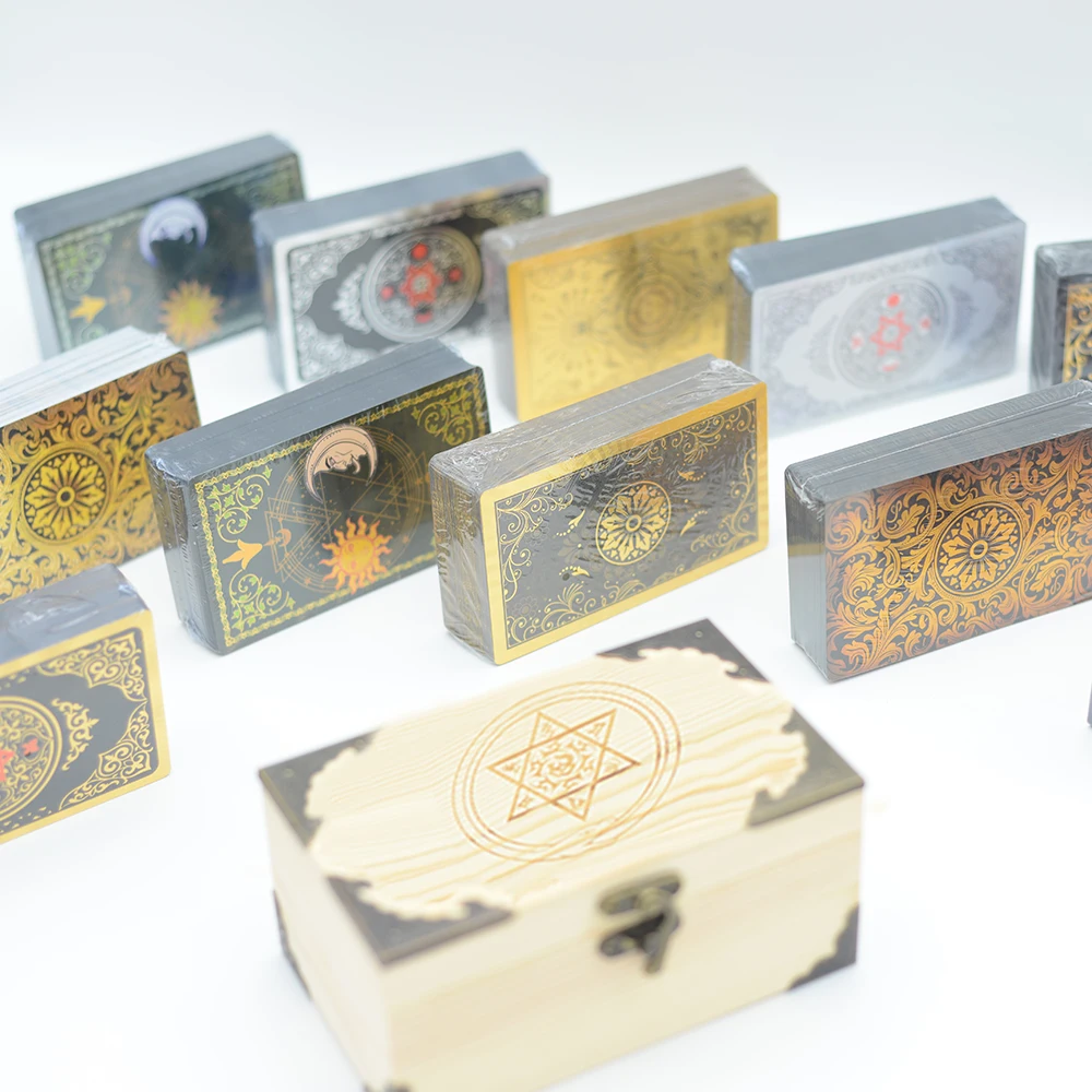 12 * 7cm Mysterious Six Pointed Star Magic Array Wooden Box Gold Foil Tarot Suit Board Game Prediction Card Waterproof |