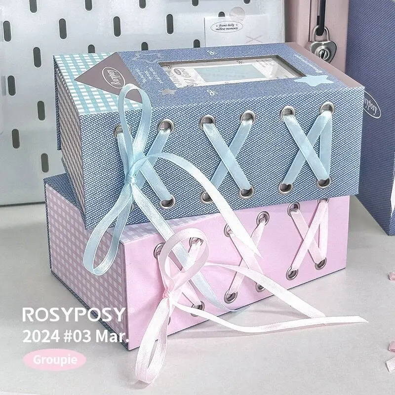 MINKYS Kawaii 3 inch Lace Kpop Photocards Toploader Collect Box Small Cards Storage Box Classification School Stationery stationery organizer photocard holder
