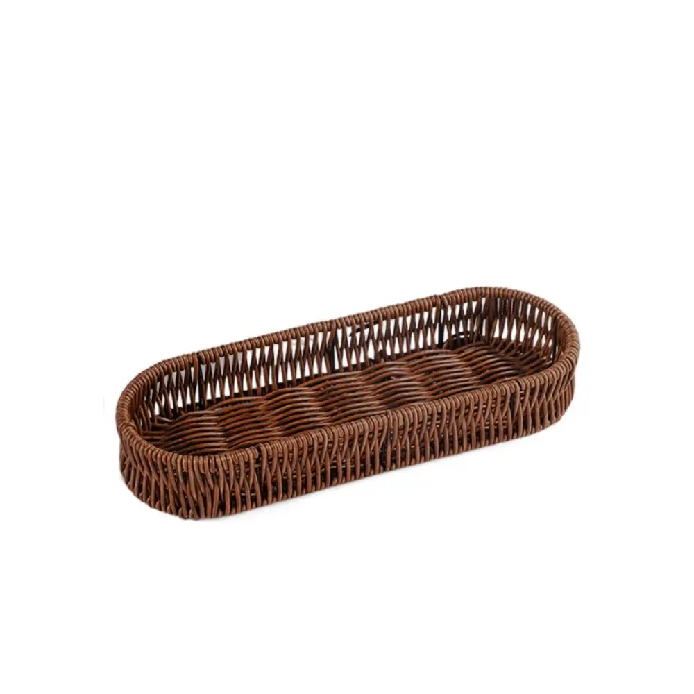 Fashion Plastic Imitation Rattan Storage Basket Universal Oval Picnic Basket Home Desk Decoration Faux Wicker Tray 5