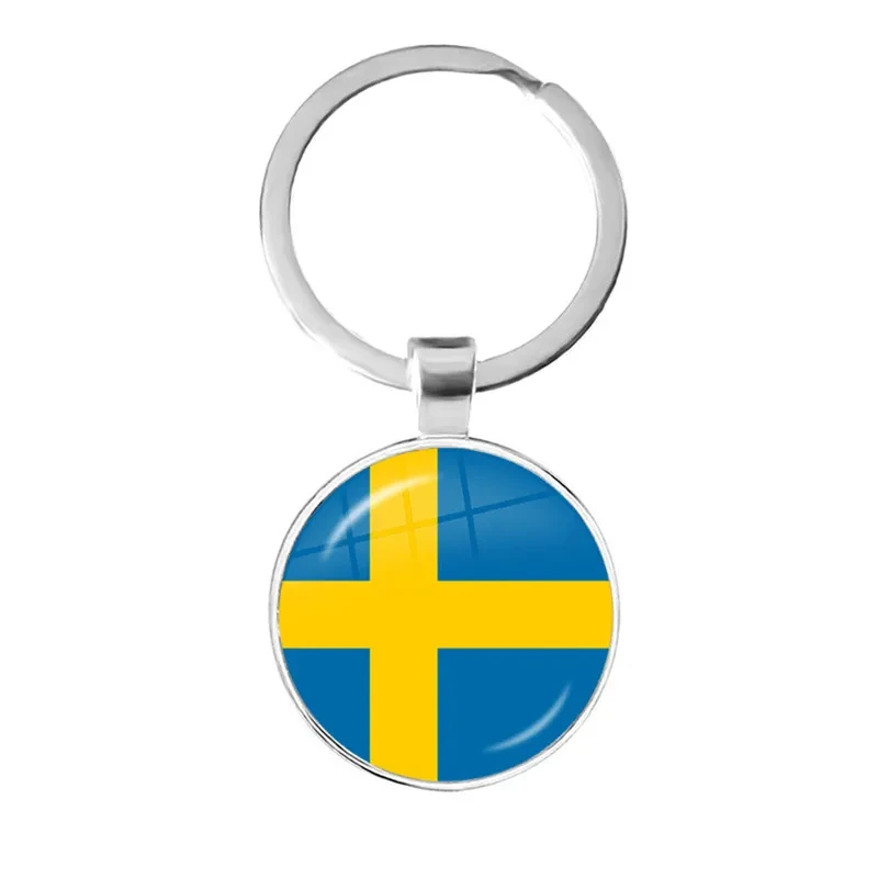 Malaysia, Laos, Denmark, Norway, Sweden, Slovakia Flag Keychain 25mm Glass Raised Round Keychain Gifts To Friends