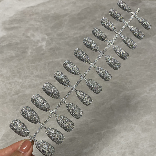 Short Nails Press On Full Set Coffin Nails Girl Ballet False Nails Finished Nail Art Glitter Shiny Blingbling Fake Nails