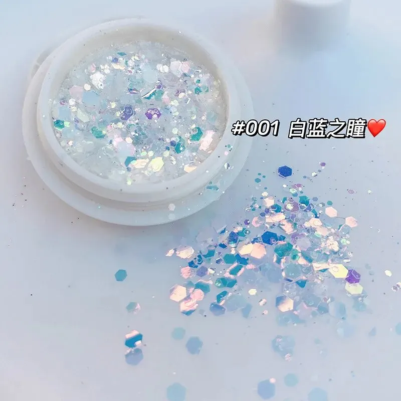 오로라 인어 네일 글리터 스팽글 혼합 초박형 육각형 3D 인어 플레이크, DIY 여름 요정 오로라 네일 스팽글, 8 개/세트
