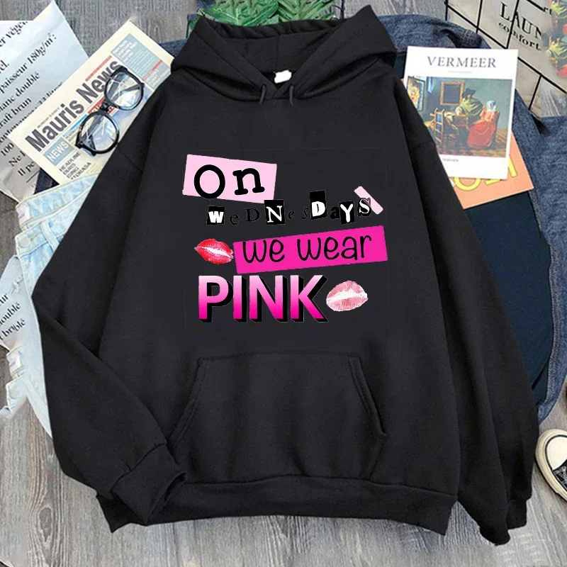 Mean Girls Hoodies Long Sleeve Casual Winter Wednesdays We Wear Pink Burn Book Sweatshirts Streetwear Harajuku Graphic Clothing