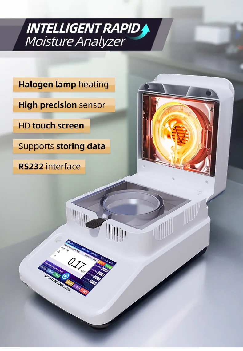 120g Halogen Moisture Meter Analyzer 5-inch Touch Screen Plastic Particle Heatin