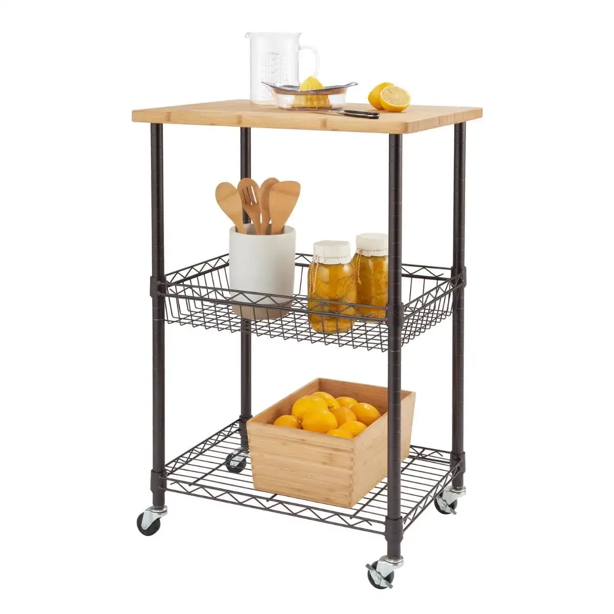 

Trinity Basics Bamboo Top Wire Cart, Dark Bronze