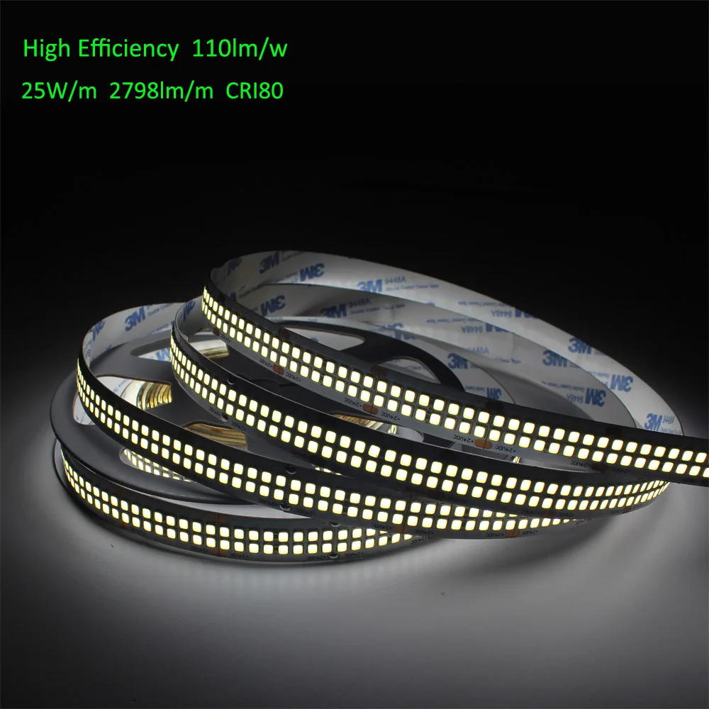 High Efficiency  LED Strip Lights 2835 SMD 110lm/W Super Bright 15mm 480 Leds/m Double Row DC 24V Bande Flexible Lighting 3mm ultra super thin cob led strip light 5m 12v 24v 384led fine linear flexible led strip bar tape for room decor lights