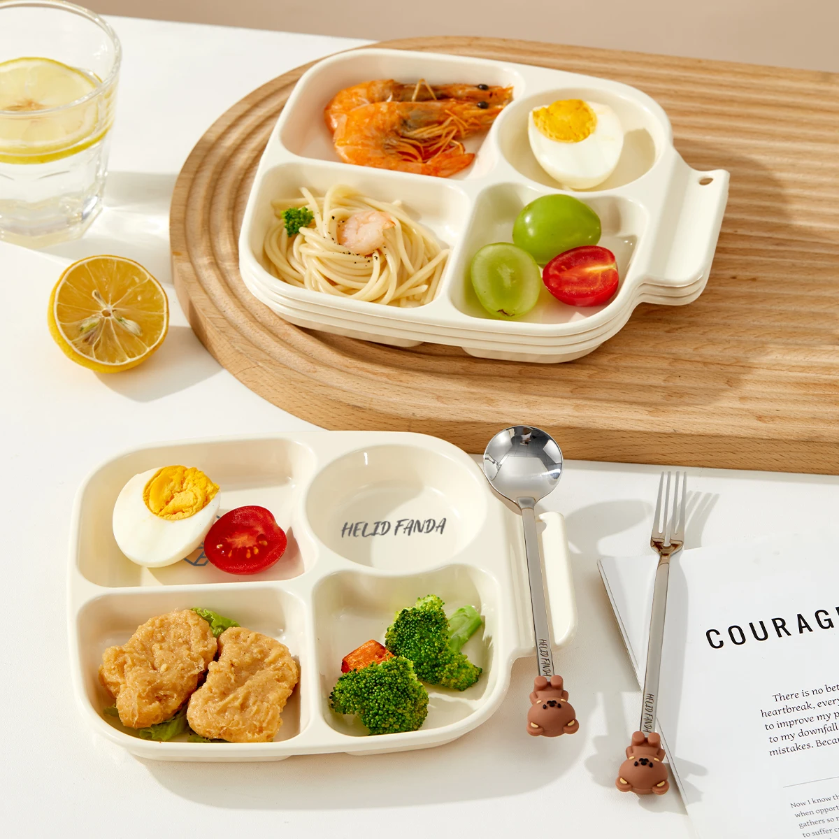 4 Compartments Dinner Plate With Handle Divided Food Plate Dish Plastic Salad Kitchen Tableware