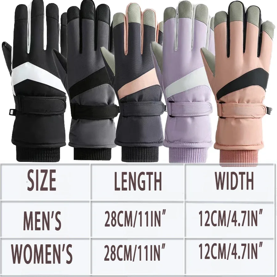 1Pair Winter Warm Snowboard Gloves Men Women Cold Snow Skiing Mittens Adding Velvet Waterproof Snowmobile Handschoemen Black 4