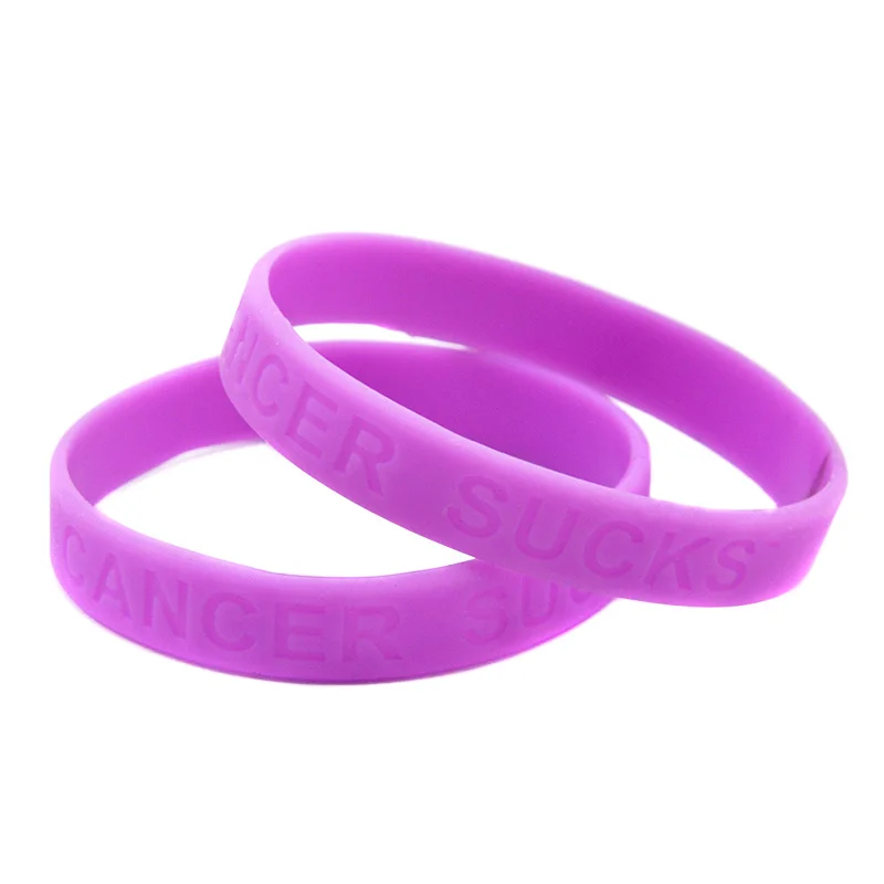 1PC/7PCS Cancer Sucks Silicone Rubber Wristband Debossed Logo Bracelet Adult Size 6