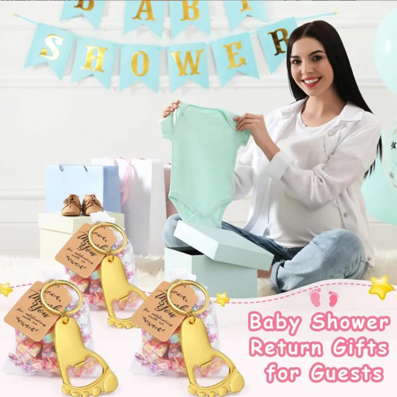 200pcs Personalized Baby Foot Shaped Keychain Bottle Openers Gender Reveal Baby Shower Baptism Favor Souvenir Return Gift Gifts
