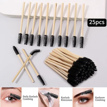 25/50/100PCS Natural Bamboo Eyelash Brushes, Makeup Applicator Kit, Eyebrow & Lash Brush Set, Portable Cosmetic Tools 1