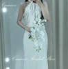 SONDR Korean Halter Ivory Simple Wedding Dress Sheath Satin Customized Formal Bride Dress 웨딩드레스 Sleeveless Wedding Gown Bridal 2