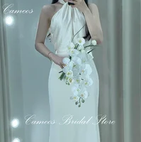SONDR Korean Halter Ivory Simple Wedding Dress Sheath Satin Customized Formal Bride Dress 웨딩드레스 Sleeveless Wedding Gown Bridal 2