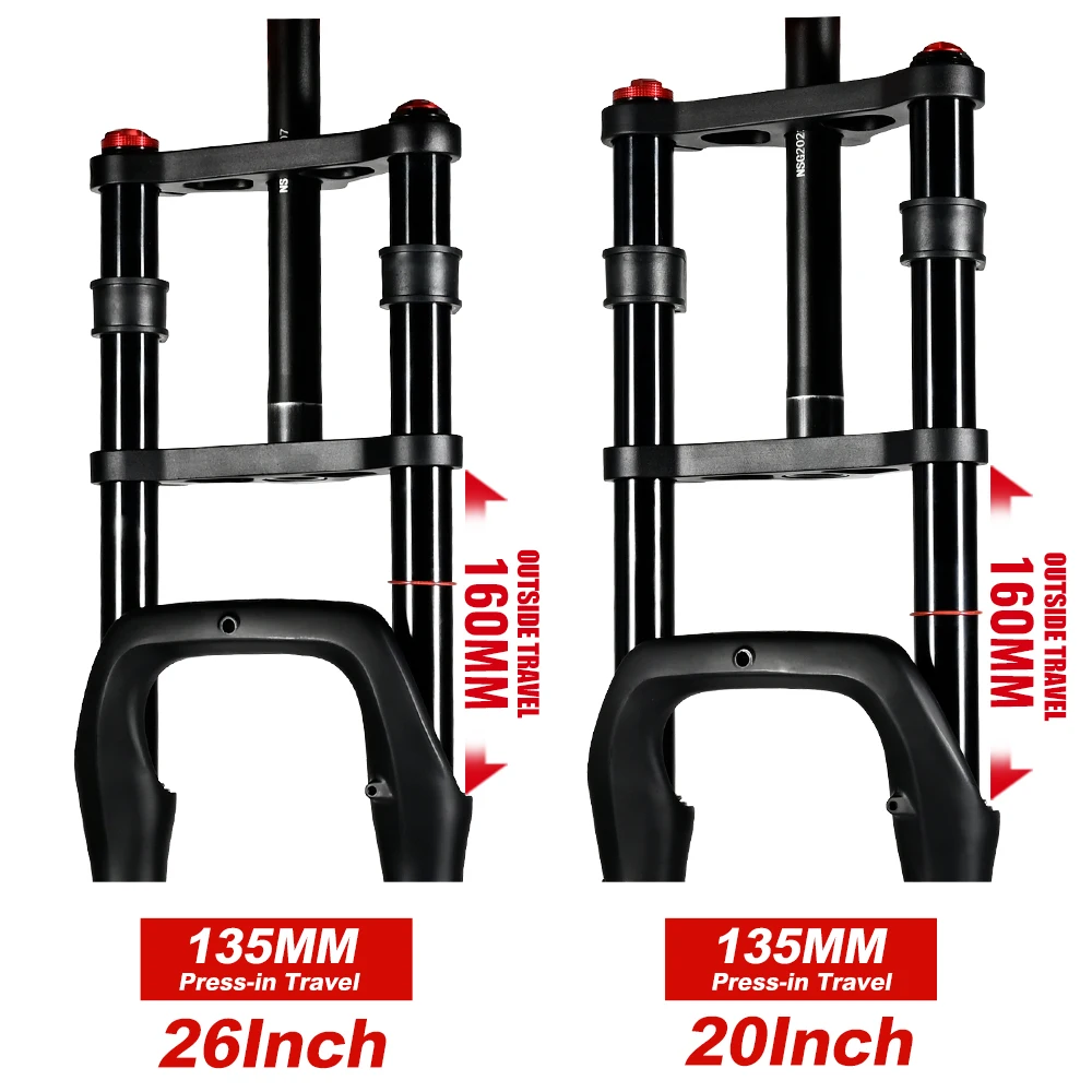 NANLIO Double Shoulder Air Suspension Fork, 20 26 Inch Fat Bike Snow E Bike MTB Fork 135x9mm Double Crown 34mm Tube - Image 2
