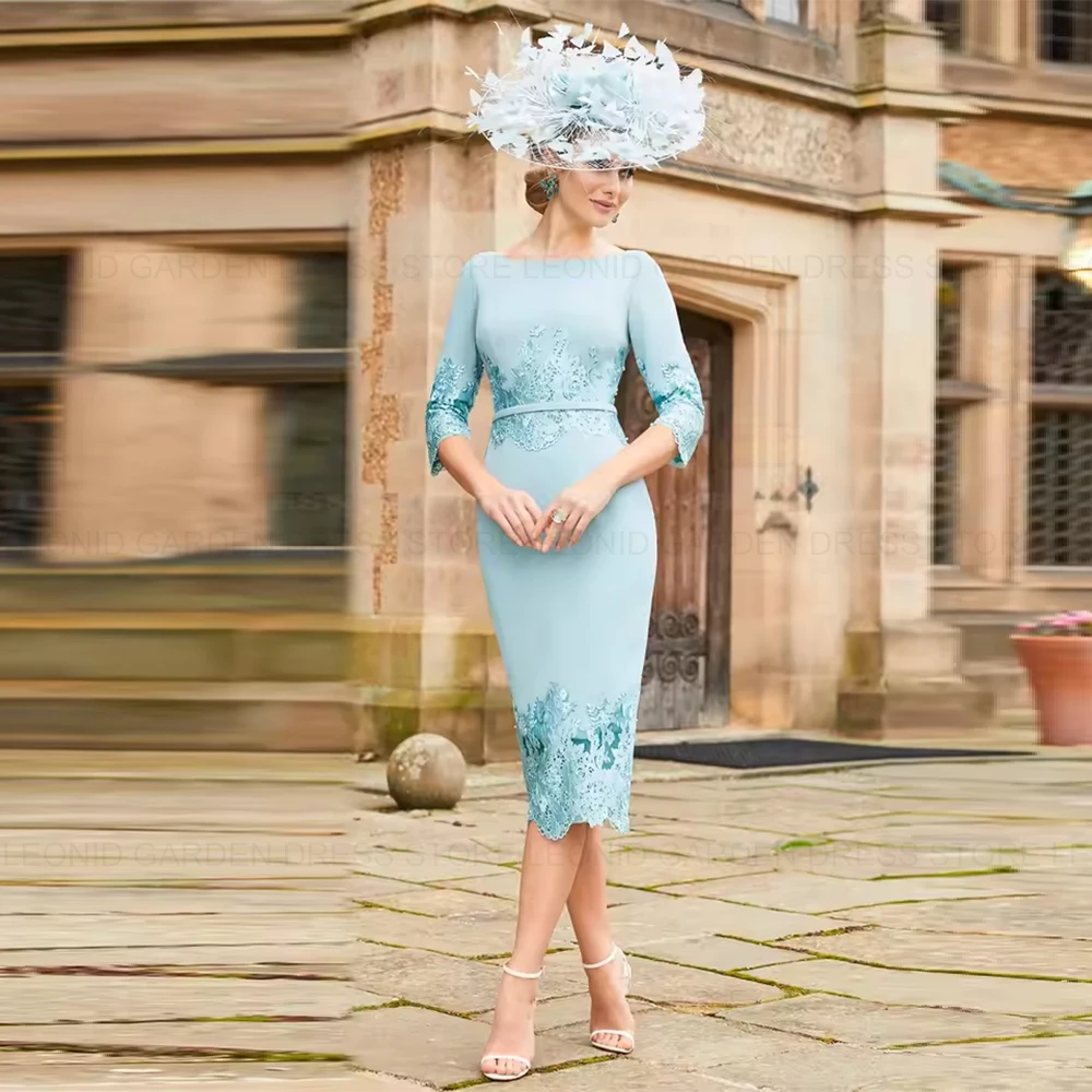 LEONID Two Pieces Elegant Mother of the Bride Dresses with Jacket Sheath Short Wedding Guest Dress Applique Bow