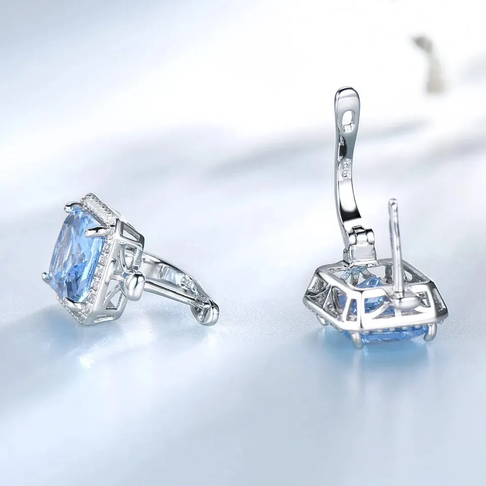 925 Sterling Silver Luxury Nano Sky Blue Topaz Emerald Gemstone Clip On Earrings Earrings For Women Birthday Fine Jewelry Gift ear clip earrings,clip earrings,ear clip