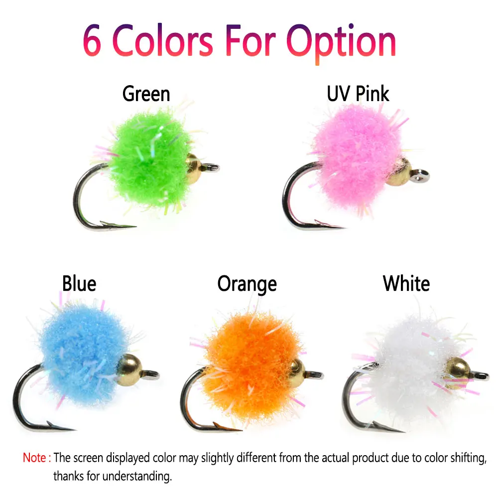 Bimoo 6PCS #12 Brass Bead Head Trout Salmon Egg Fly Nymphs Bug Wet Fly Fast  Sink Grayling Char Fly Fishing Lures Baits