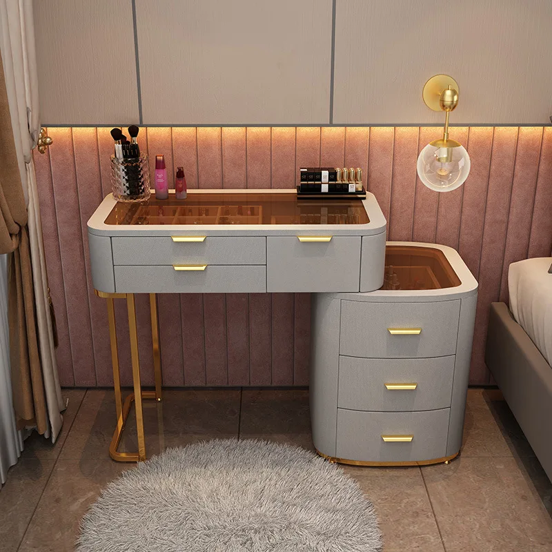 

Glass Dressing Table Bedroom Dressing Mirror Storage Drawers Cabinet Room Makeup Table Home Bedroom Dressers Vanity White