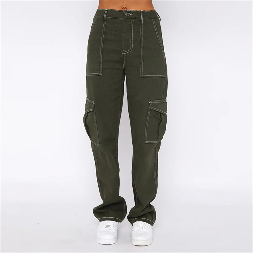 Black vintage cargo Jeans Women's 2022 y2k Streetwear Loose high waisted jeans Straight Wide Leg cargo Jeans Women's pants