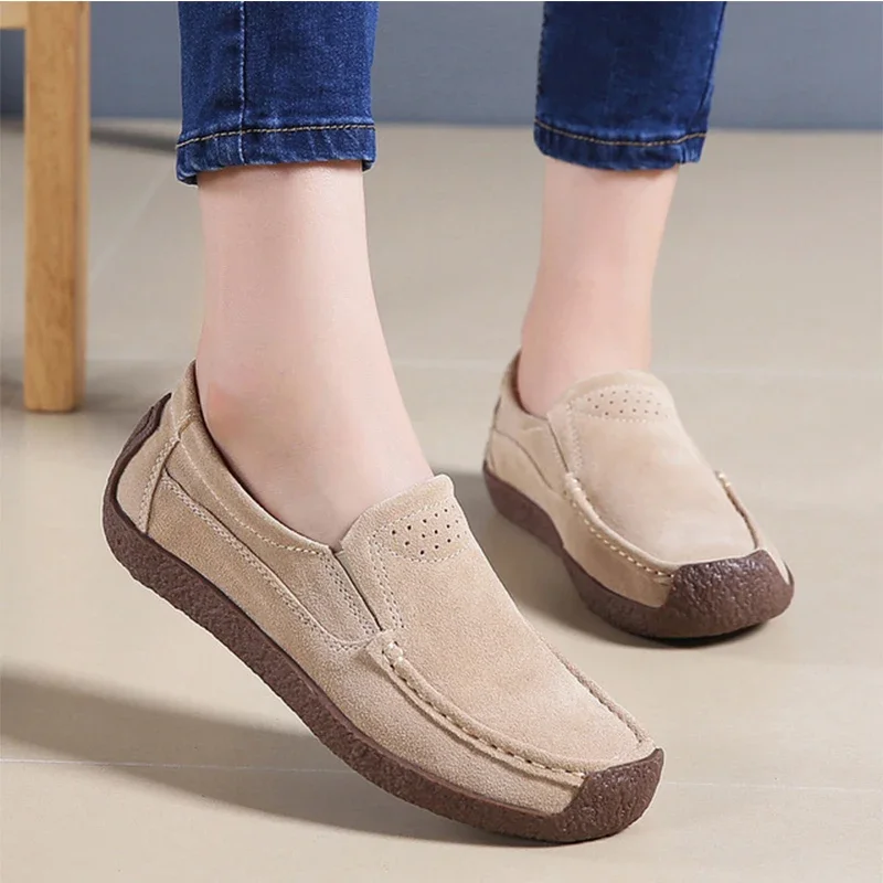 BEYARNE Women Boat Shoes Suede Leather Slip on Square Toe Ladies Casual Flats Tassel Knot Breathable Shoes For Women Summer New
