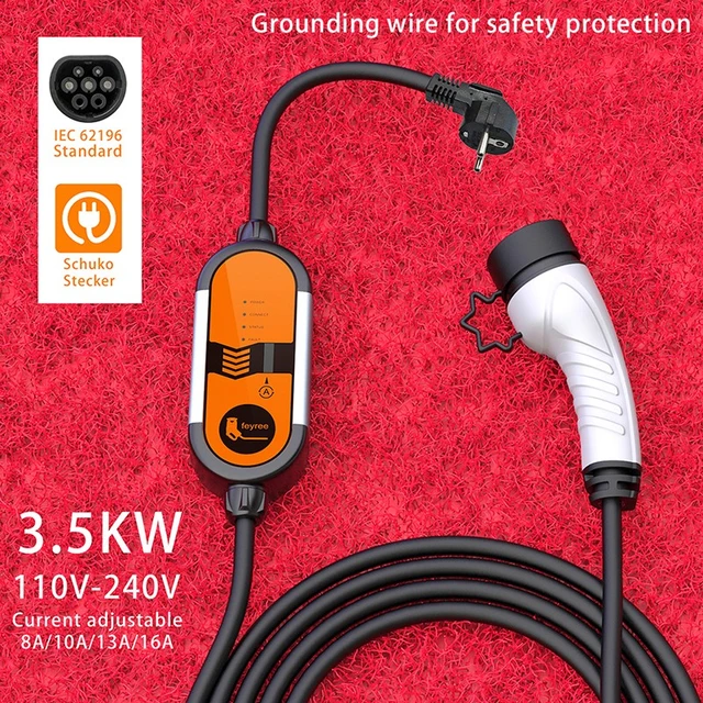 feyree Portable EV Charger Type2 IEC62196-2 16A EVSE Charging Cable Type1 SAE J1772 EU Plug Controller Wallbox for Electric Car 1