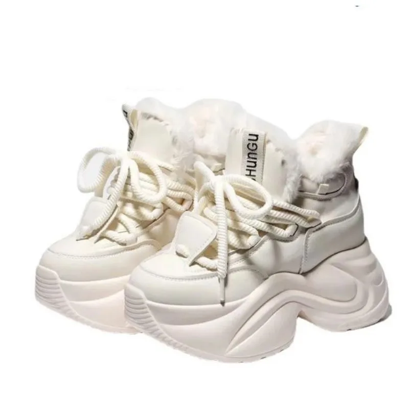 

Женские кроссовки из натуральной кожи, устойчивые, на платформе, на высоком каблуке 8 см, Вулканизированная подошва, обувь для катания на скейтборде