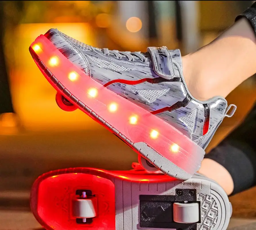 2 Wheels Kids Roller Sneaker Outdoor Indoor Skating Shoes Detachable Child Deform Deformation Parkour Runaway Shoes Boy Girl