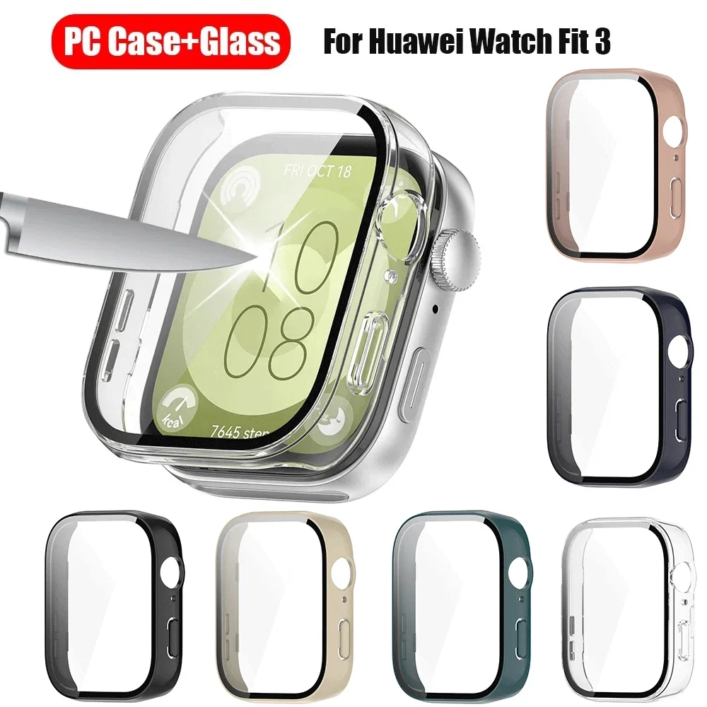 Premium Protective Glass & PC Frame Case for Huawei Watch Fit 3 - All-Around Screen Bumper & Strap Accessories