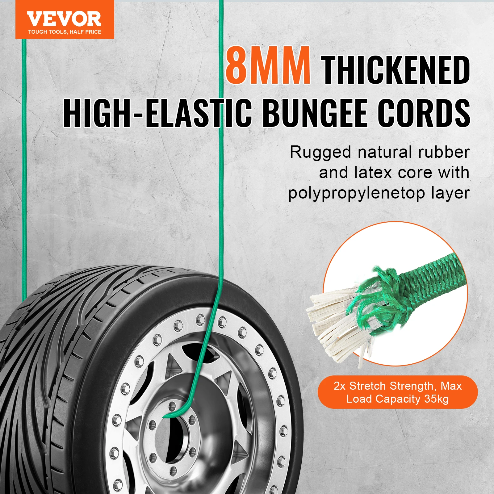 VEVOR 30pcs Elastic Bungee Cords Assortment with A3 Steel Hooks Adjustable Lashing Luggage Rope Motorbike Cargo Fixing Belt