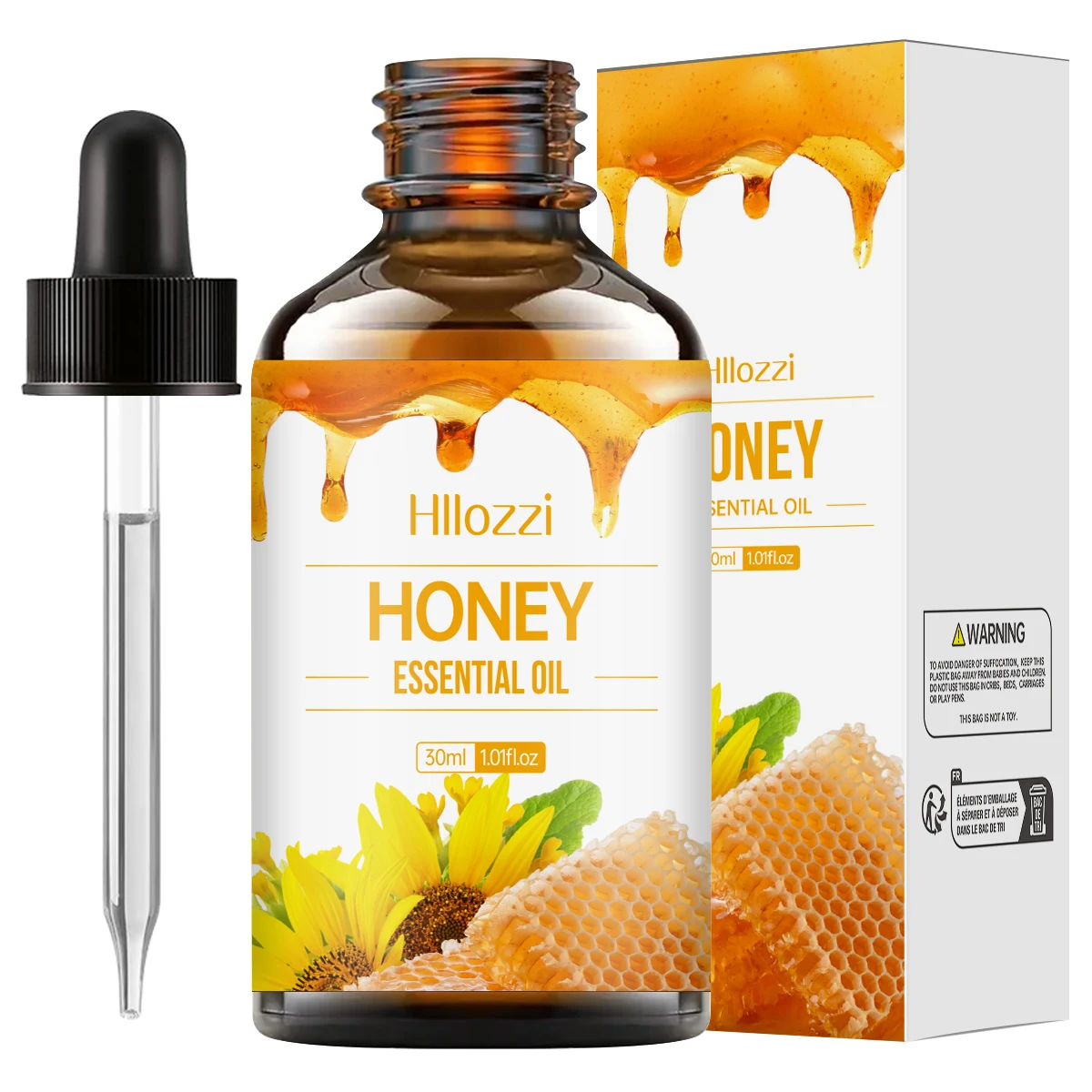 Honey Essential Oil, hypoallergenic, great for skin care, massage, face, body, nails and hair, suitable for all skin types.